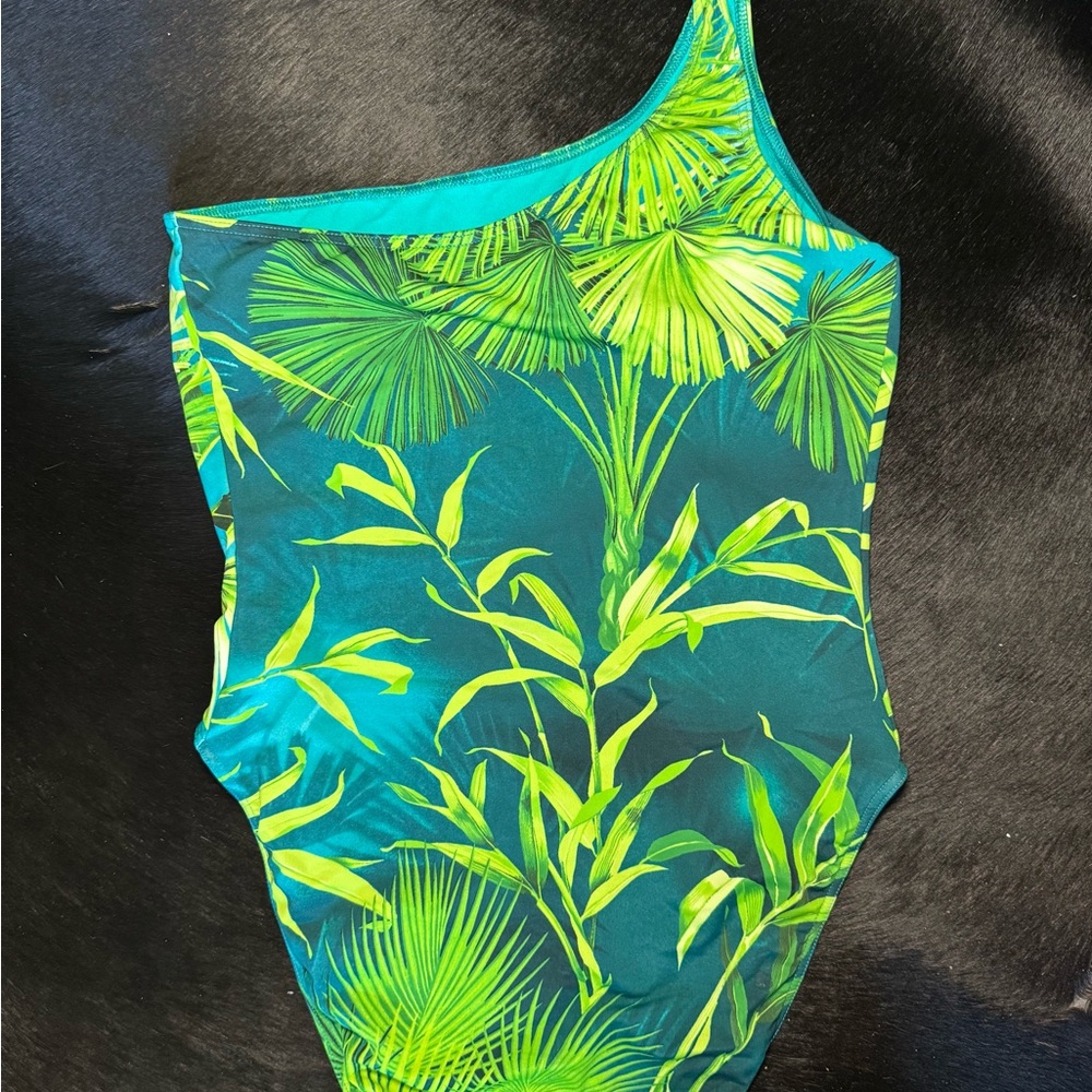 Versace Green and Blue One Piece Asymmetrical Swimsuit - Picture 7 of 9